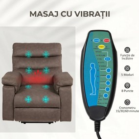 HOMCOM Fotoliu Reclinabil cu Masaj, Încălzire și Ridicare Asistată, Maro Închis | Aosom Romania