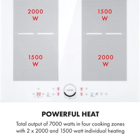 Klarstein Delicatessa 60, plită de inducție, 4 zone, 7000 W, Timer, albă
