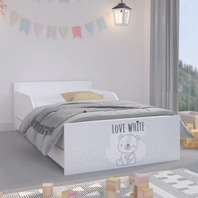 Pătuț drăguț 180 x 90 cm cu tăblie gri și ursuleț de pluș