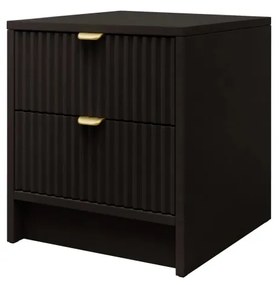 NON16 - Set 2 Noptiere negre, 40 cm, cu 2 sertare, dormitor - Negru - Auriu
