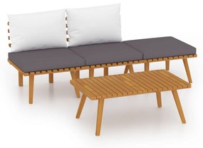 Set mobilier de gradina cu perne, 4 piese, lemn masiv de acacia 2x mijloc + suport pentru picioare + masa, 1