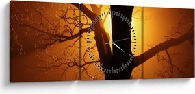Tablou cu copac în apus de soare (cu ceas) (90x30 cm)