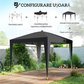 Outsunny Gazebo 3x3 m Pliabil Pop Up cu Înălțime Reglabilă, UV50+, Gazebo de Grădină cu Lumină Centrală și USB, Telecomandă, Geantă de Transport, pentru Exterior, Camping, Petreceri, Negru | Aosom Romania