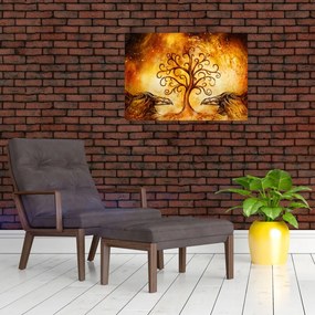 Tablou pe sticlă natural abstract cu copac (70x50 cm)