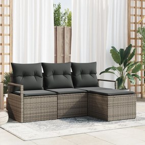 vidaXL Set de canapele pentru grădină 4 pcs Gri Rattan poli