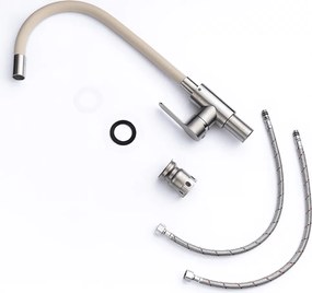 Baterie bucătărie cu pipă flexibilă - 266 oțel inoxidabil Satinat P14A