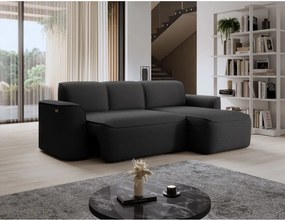 Colțar gri antracit cu tapițerie din țesătură bouclé (cu colț pe partea dreaptă/cu șezlong) Ume – ELTAP