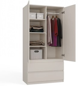 LAC504 - Dulap crem, 90 cm, sifonier dormitor dublu cu bara pentru umerase, 2 sertare - Colectia LaCreme