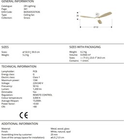 Lustra LED cu Ventilator si telecomanda Siroco D-132cm alb/lemn