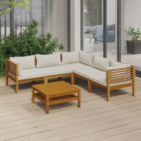 3086937 vidaXL Set mobilier grădină cu perne crem, 6 piese, lemn masiv acacia