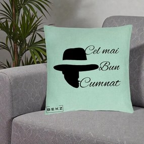 Cadou pentru Cumnat - Perna Personalizata Cel mai Bun Cumnat cu Silueta Palarie, 40x40 cm, Verde Menta, Husa Detasabila, Perna Inclusa, BEKZ®