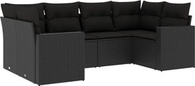 vidaXL Set mobilier de grădină cu perne, 6 piese, negru, poliratan