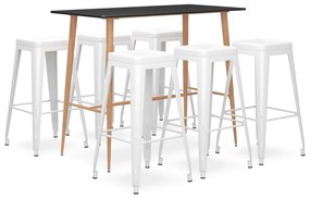 vidaXL Set mobilier de bar, 7 piese, negru și alb
