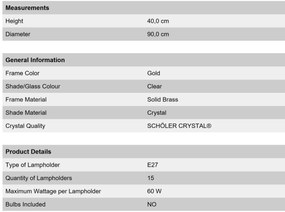 Lustra XXL aplicata cristal Schöler design de lux Sheraton 90cm, 24K gold plated