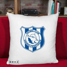 Perna Personalizata FC Unirea Constanta Fotbal, 40x40 cm, Alb Pufos, Husa Detasabila, Perna Inclusa, BEKZ®