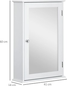 kleankin Dulap de Baie cu Oglindă – Dulap cu Oglindă – Dulap pentru WC – 1 Ușă, 2 Rafturi – MDF Alb și Sticlă | Aosom Romania