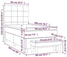 Pat box spring cu saltea, maro inchis, 90x200 cm, textil Maro inchis, 90 x 200 cm, Cu blocuri patrate