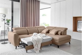 Colțar maro deschis extensibil/cu spațiu de depozitare cu tapițerie din catifea (cu colț pe partea dreaptă/în formă de ”L”) Noble – ELTAP