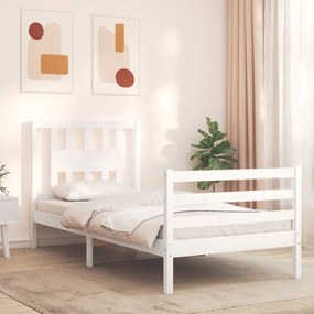 3194557 vidaXL Cadru de pat cu tăblie, alb, 90x200 cm, lemn masiv