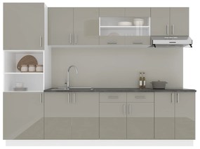 Set Bucatarie Karo V23, Gri Lucios/Alb, MDF, Blat Thermo 28 mm, L 280 cm