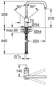 Baterie de bucatarie Grohe Minta , 3/8'', monocomanda, cartus ceramic, pivotanta, limitator, warm sunset - 32488DA0