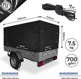 Prelată de transport JAGO 210 x 114 x 110 cm, 700 g / m2,