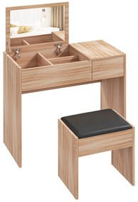 HOMCOM Masă de machiaj cu taburet Masă de machiaj cu oglindă capac rabatabil și compartimente 80x40x79 cm și 40x30x40 cm | Aosom Romania