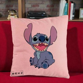 Perna Personalizata Stitch Zambitor, 40x40 cm, Roz, Husa Detasabila, Perna Inclusa, BEKZ®