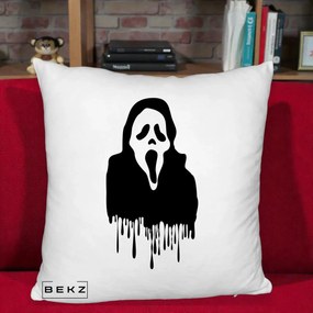 Perna Personalizata Halloween Ghostface Scream Picurand, 40x40 cm, Alb Pufos, Husa Detasabila, Perna Inclusa, BEKZ®