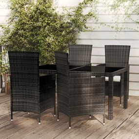 Set mobilier de exterior cu perne, 5 piese, negru, poliratan