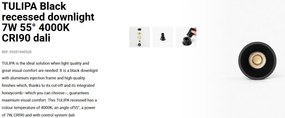 Spot LED incastrabil TULIPA Black recessed downlight 7W 55° 4000K CRI90 dali