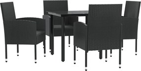 vidaXL Set mobilier de grădină, 5 piese, negru, poliratan și oțel
