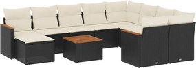 vidaXL Set canapele de grădină cu perne, 11 piese, negru, poliratan