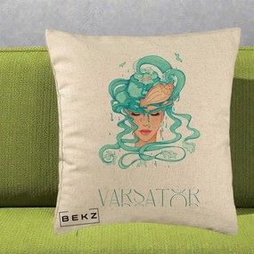 Perna Personalizata Zodiac Varsator Cowgirl, 40x40 cm, Bej, Husa Detasabila, Perna Inclusa, BEKZ®