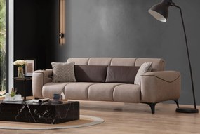 Set canapea extensibila, canapea fixa valentino - bej capuccino(beige capuccino) + fotoliu bej deschis cu forme romboidale pe tapiterie