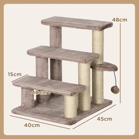 PawHut Arbore pentru zgârieturi, scara pentru animale de companie, 3 trepte, minge de joc, până la 5 kg, 45x40x48cm, Maro | Aosom Romania