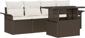 vidaXL Set de canapele pentru grădină cu pernă 5 pcs Maro Poli Rattan