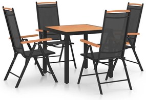 vidaXL Set mobilier de exterior, 5 piese, negru, aluminiu