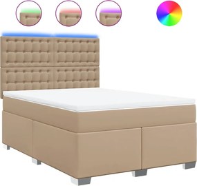 vidaXL Pat box spring cu saltea, cappuccino, 160x200cm piele ecologică