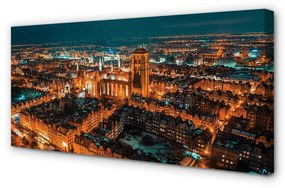 Tablouri canvas panorama de noapte a bisericii Gdańsk