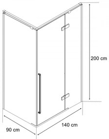 Cabină de duș pătrată Sorrento Plus 90x140, montată pe dreapta, cu finisaj Easy Clean