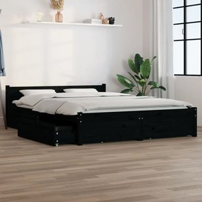3103548 vidaXL Cadru de pat cu sertare Double 4FT6, negru, 135x190 cm