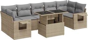 vidaXL Set canapele de grădină, 8 piese, cu perne, bej, poliratan