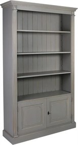 Bibliotecă living gri din lemn de pin, cu 3 rafturi deschise și 2 uși, 197 x 120 x 37 cm, „Ernest”