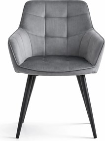 Fotoliu de sufragerie VARSI VELVET cu picioare negre, gri