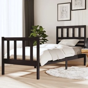 3101117 vidaXL Cadru de pat mic single, negru, 75x190 cm, lemn masiv