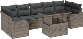 vidaXL Set de canapele pentru grădină cu pernă 8 pcs Gri Rattan poli