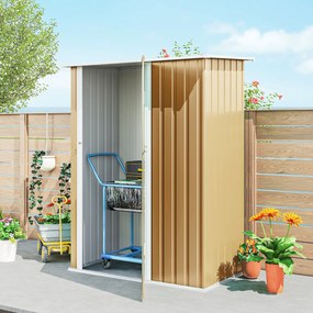 Outsunny Căsuță de Grădină 1.07m² din Oțel Zincat, Căsuță pentru Unelte cu Ușă Blocabilă, Acoperiș Înclinat, 142x86x189 cm, Galben | Aosom Romania
