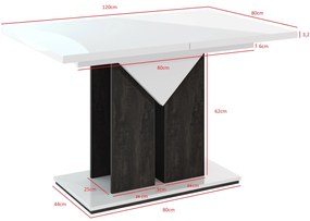 Masă de sufragerie Tarni (alb lucios + Gri închis) (pentru 4 până la 6 persoane). 1055253
