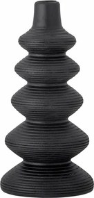 Sfeșnic din lemn, negru, cu formă sculptată din inele suprapuse, finisaj lăcuit, 27,5 x 13,5 cm, „Ari”